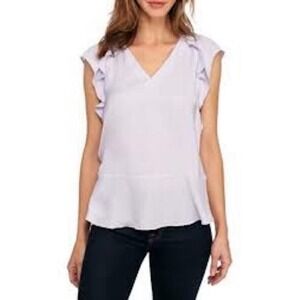 Michael Kors Lavender Hammered Satin Ruffle V-Neck Peplum Blouse - Size S